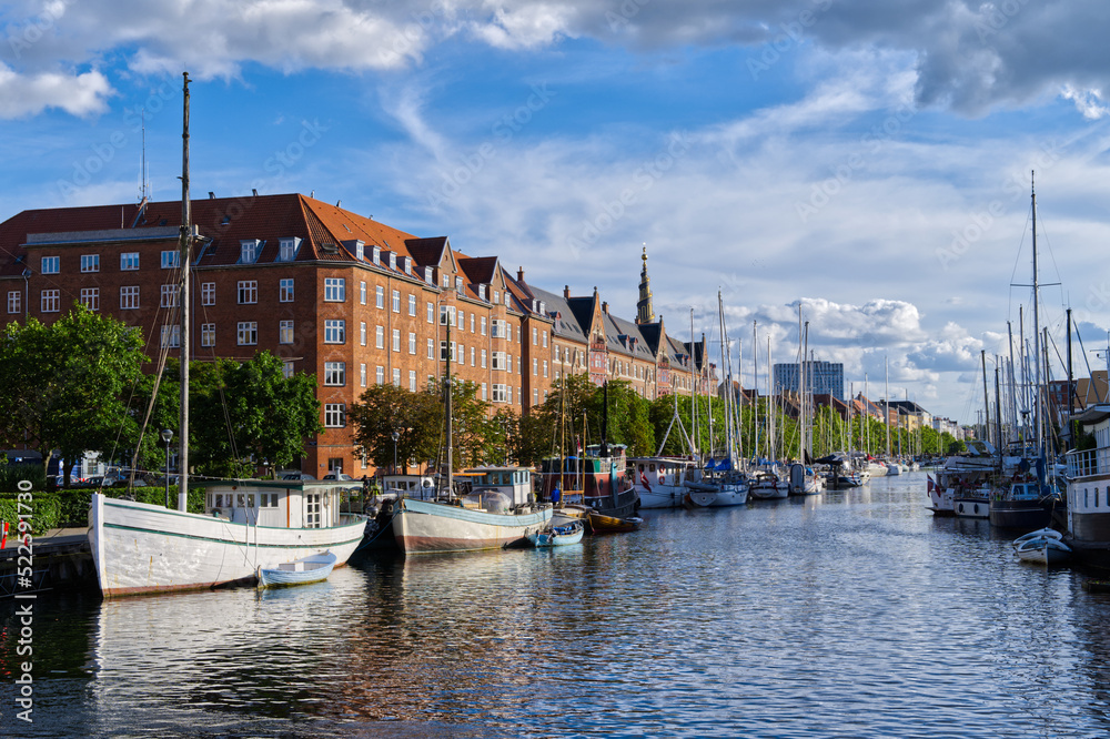 Wall mural copenhagen canal houses and ships, denmark europe