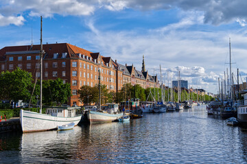 Copenhagen canal houses and ships, Denmark Europe