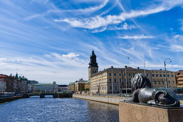 City Hall of Gothenburg “Göteborg" Sweden Europe with lion statue