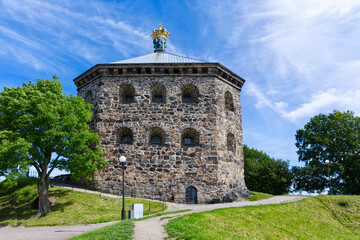 Gothenburg “Göteborg" tower Skansen Kronan in Haga city part aerial view