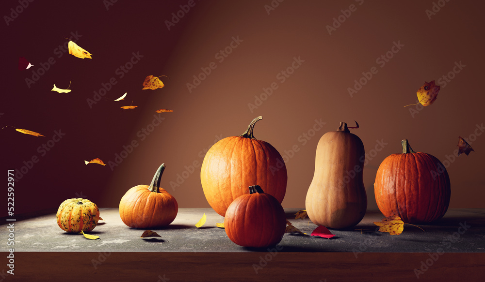 Poster autumn pumpkins - harvest and thanksgiving theme - 3d render