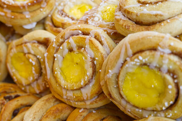 Traditional sweet pastry from Scandinavia, Norway, Northern Europe included Norwegian Vanilla Buns,...