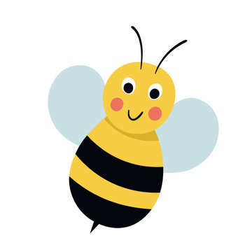 Cartoon bee mascot. A small bees flies. Wasp collection. Vector characters. Incest icon. Template design for invitation, cards. Doodle style