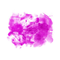 Abstract hand-drawn blurred textured bright pink wet watercolor stain with brushstrokes isolated on white background. Freehand paintbrush graphic design element. Messy magenta acrylic paint spot.