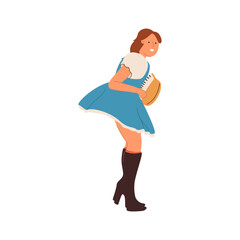 Oktoberfest Party Celebration. Woman Wearing Traditional Clothes couples dance, musicians play. Vector Illustration.