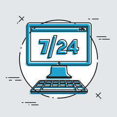 7/24 computer assistance service - Vector flat icon