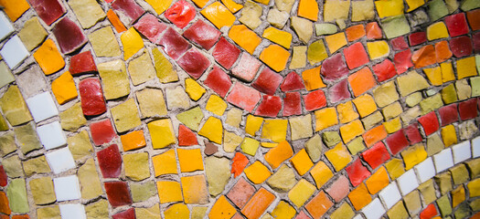 Background and texture of multicolored ceramic tiles, different shapes.Decoration of walls,...