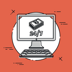 Online banking service 24/7 - Yen - Vector flat icon