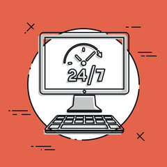 Full time 24/7 web services - Vector flat icon