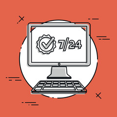 Full time 7/24 computer service - Vector flat icon
