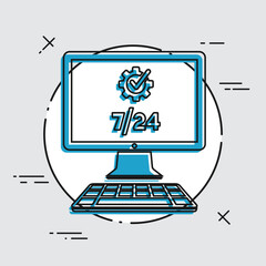 7/24 computer check - Vector flat icon