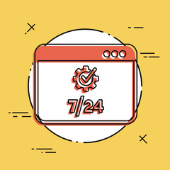 7/24 computer check - Vector flat icon