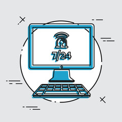Computer alarm siren protection 7/24 - Vector flat icon