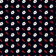 Horizontal pattern with white flowers dark background