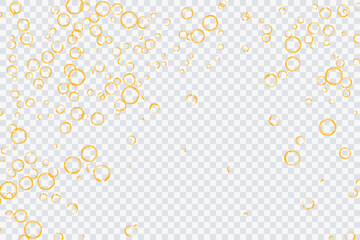 Golden air bubbles, oxygen, champagne crystal clear, isolated on a transparent background of modern design. Vector illustration of eps 10.