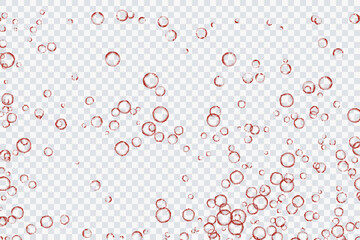 Red air bubbles, oxygen, champagne crystal clear, isolated on a transparent background of modern design. Vector illustration of EPS 10.