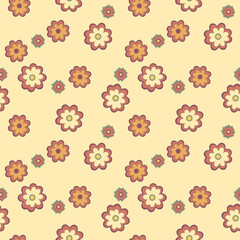Colorful seamless floral pattern in hippie style in retro colors. For textile, background, product design