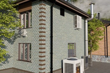 air conditioners ventilation ventilation grilles on a brick house 3d