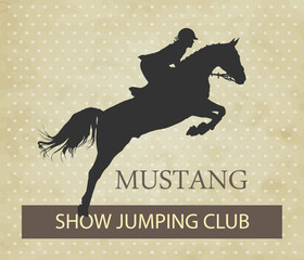 vector illustration, rider controls running horse, competitions show jumping