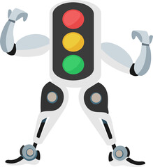 robotic traffic light muscle illustration vector graphics cartoon. good for mascot, kids comic book and design product
