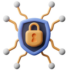 3d render electronic shield and padlock icon.