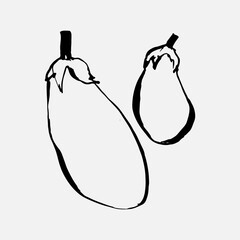 eggplant. cartoon vector and illustration, black and white, hand drawn, sketch style, isolated on white background.