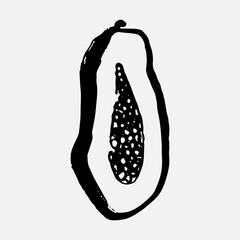 Hand drawn papaya on a white isolated background. Doodle, simple outline illustration. It can be used for decoration of textile, paper and other surfaces.