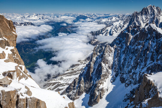 Mont Blanc Massif ice cap in Haute Savoie, Chamonix, French Alps