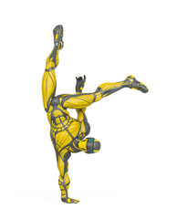 super hero is doing a dynamic dance pose in an exosuit