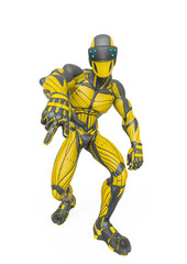 super hero is doing a street hiphop move in an exosuit