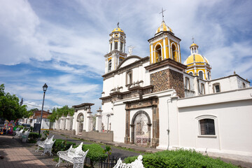 Church in the magical town of Comala in Colima, Mexico, white town