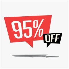 95% off discount sticker sale blue tag isolated vector illustration. discount offer price label, vector price discount symbol floating