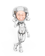 mini astronaut cartoon is doing a thumbs up