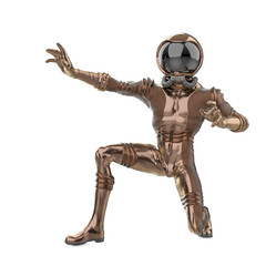retro astronaut is crouched