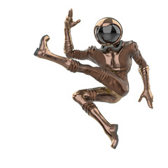 retro astronaut is kicking up