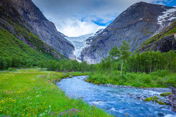 Briksdalsbreen arm of Jostedalsbreen glacier in Norway, Scandinavia