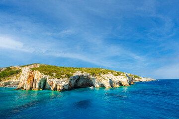 Fototapeta na wymiar Famous blue caves on Zakynthos island beautiful turquoise Ionian sea