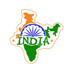 India map and flag illustration. Design Indian map in flag colors.  