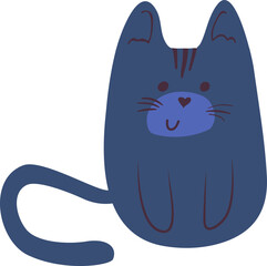 Flat blue cartoon cat simple illustration.