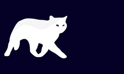 White cat in motion on a dark blue background. White cat vector illustration. pet banner design