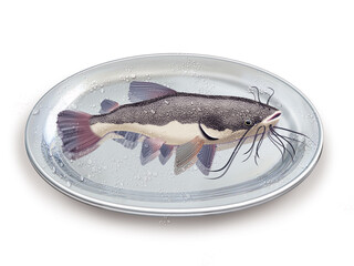 poisson chat , poisson, plateau, pêche, aliment, frais, fruits de mer, mer, animal, ailette, sain, queue, fond blanc, argent, attraper, repas, cuisiner, plat, viande, fraîcheur