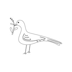 The dove is holding an olive branch. peace sign bird linear illustration. vector icon for apps and websites. The bird is holding a branch. 