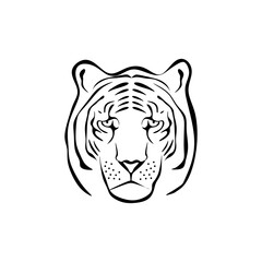 Tiger vector hand drown illustration isolated. Big wild cat. Siberian tiger (Amur tiger - Panthera tigris altaica) or Bengal tiger. Tatoo sign.  animal. wildlife