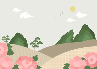 Korean traditional style landscape illustration.