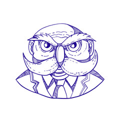 Angry Owl Man Mustache Doodle