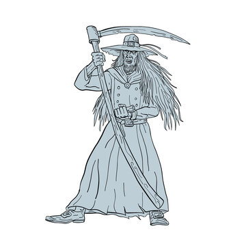 Ankou Henchman of Death With Scythe Drawing