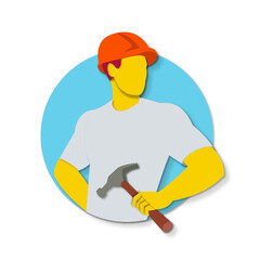 Builder Holding Hammer Paper Cut
