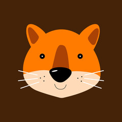 cute cartoon fox face head flat vector illustration