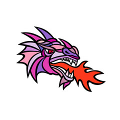 Mosaic Mythical Dragon Breathing Fire Mascot