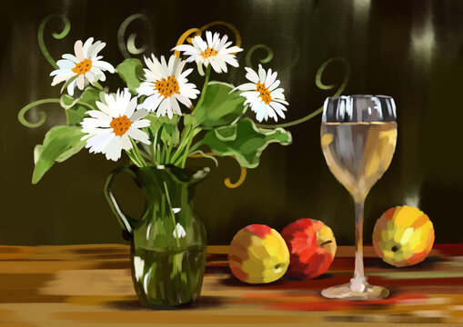 A3 still-life digital art with mind-blowing floral and Apple's nice composition.